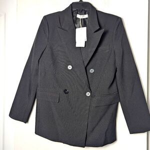 Commense Blazer Double Breast Black Over Sized Sz XS New Classic Office Preppy